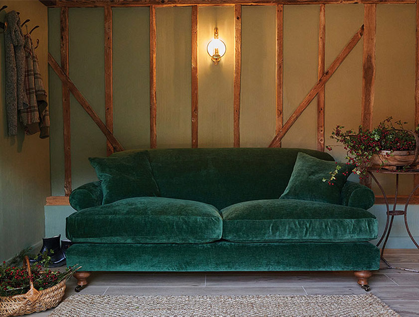 Hampton Sofa in J Brown Chamonix Super Soft Velvet Highland Green